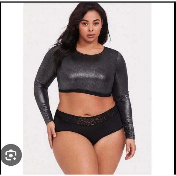 Torrid Curve Silver Metallic Long Sleeve Crop Top - Size 2 - Picture 1 of 7